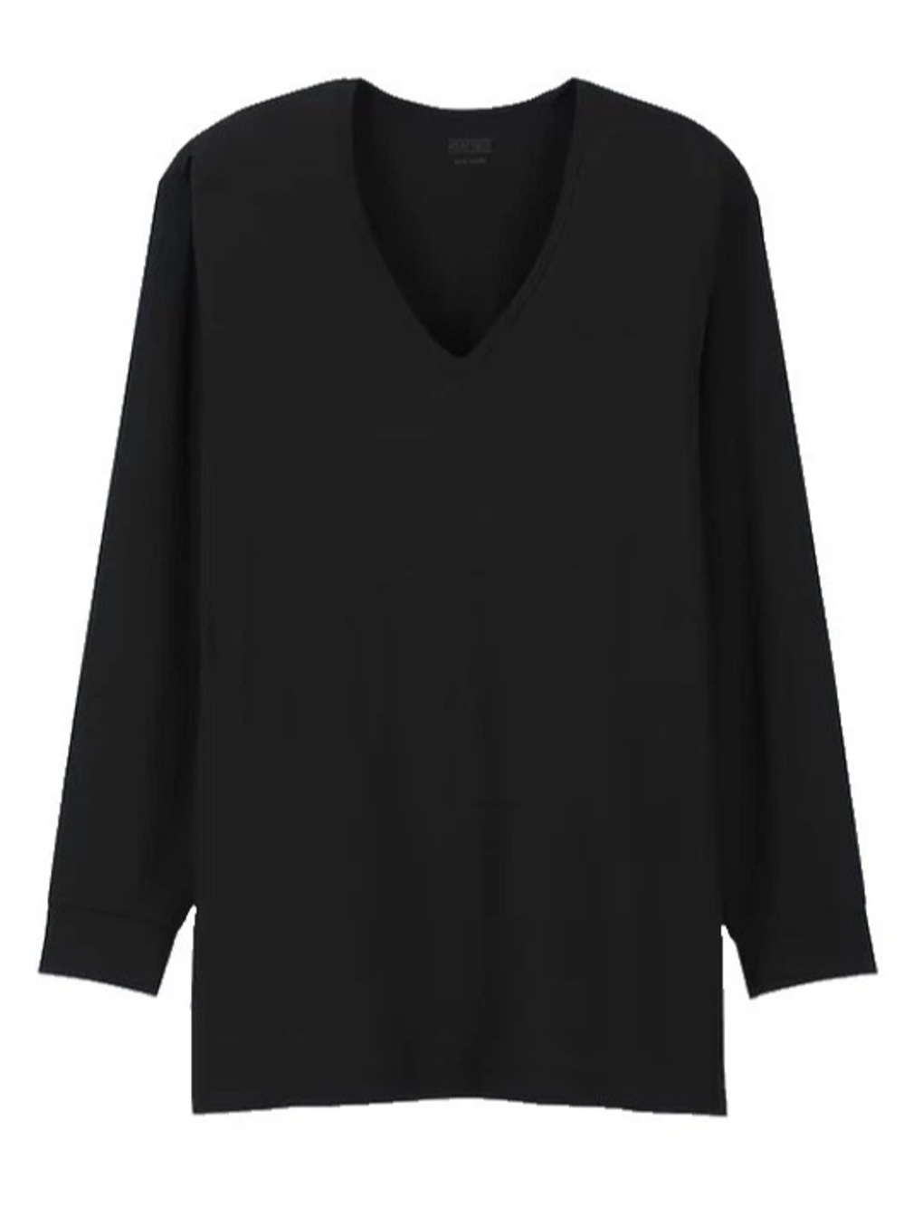 Uniqlo Unisex M. Heattech V-Neck Long Sleeve T-Shirt Black Moisture Wicking Base